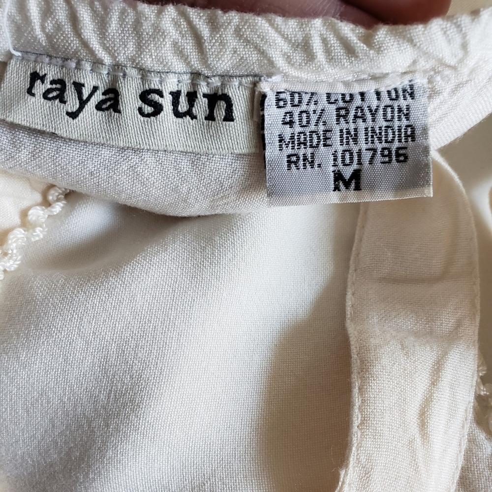 Raya Sun Dress Womens M Beige Animal Print Embroidered Boho Summer Mini - Picture 4 of 6
